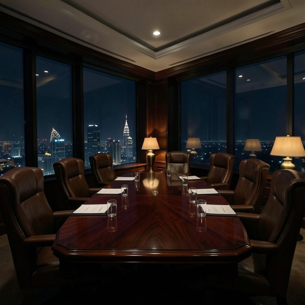 Conference room prepared for a category review with printed packs at each seat